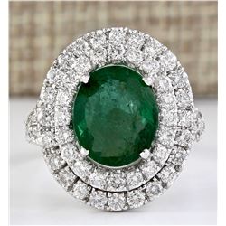 4.69 CTW Natural Emerald And Diamond Ring In 14k White Gold