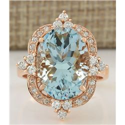 8.27CTW Natural Aquamarine And Diamond Ring In 14K Rose Gold