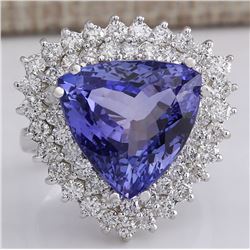 13.62 CTW Natural Blue Tanzanite And Diamond Ring In 14K White Gold Aaa