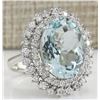 Image 2 : 9.68CTW Natural Blue Aquamarine And Diamond Ring In 14K White Gold