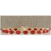 Image 1 : 17.47CTW Natural Red Coral And Diamond Bracelet In 14K Solid Yellow Gold