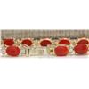Image 2 : 17.47CTW Natural Red Coral And Diamond Bracelet In 14K Solid Yellow Gold