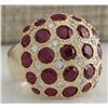 Image 2 : 5.55CTW Natural Red Ruby And Diamond Ring 14K Solid Yellow Gold