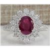 Image 1 : 3.25CTW Natural Ruby And Diamond Ring In 14K White Gold