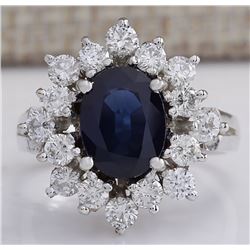 3.00CTW Natural Blue Sapphire And Diamond Ring 14K Solid White Gold