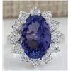 Image 1 : 7.03CTW Natural Blue Tanzanite And Diamond Ring In 14K White Gold