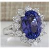 Image 2 : 7.03CTW Natural Blue Tanzanite And Diamond Ring In 14K White Gold