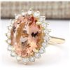 Image 2 : 8.66 CTW Natural Morganite And Diamond Ring In 14k Solid Yellow Gold