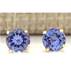 2.30 CTW Natural Blue Tanzanit Earrings 14k Solid Yellow Gold