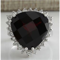 18.01Ct Natural Red Garnet And Diamond Ring In14K White Gold