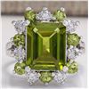 Image 1 : 4.97CTW Natural Green Peridot And Diamond Ring 14K Solid White Gold
