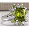 Image 2 : 4.97CTW Natural Green Peridot And Diamond Ring 14K Solid White Gold