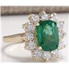 Image 2 : 4.11CTW Natural Emerald And Diamond Ring 14K Solid Yellow Gold