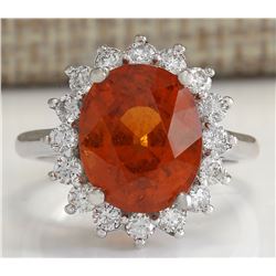 9.26Ct Natural Mandarin Garnet And Diamond Ring In14K White Gold