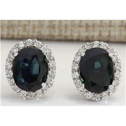 6.86CTW Natural Sapphire And Diamond Earrings 14K Solid White Gold