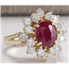 Image 2 : 3.08CTW Natural Red Ruby And Diamond Ring 14K Solid Yellow Gold