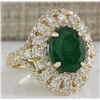 Image 2 : 5.02CTW Natural Emerald And Diamond Ring 14K Solid Yellow Gold