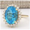 Image 2 : 12.63 CTW Natural Blue Topaz And Diamond Ring In 14k Yellow Gold