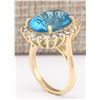 Image 3 : 12.63 CTW Natural Blue Topaz And Diamond Ring In 14k Yellow Gold