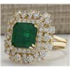 Image 2 : E7.02 CTW Natural Emerald And Diamond Ring 14k Solid Yellow Gold