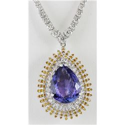 25.48 CTW Natural Tanzanite And Diamond Necklace 14k Solid White Gold