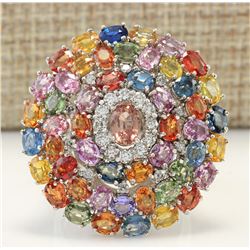 9.19 CTW Natural Sapphire And Diamond Ring In 14k White Gold