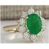 Image 2 : 3.08CTW Natural Emerald And Diamond Ring 14K Solid Yellow Gold