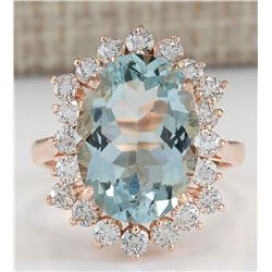 6.41CTW Natural Aquamarine And Diamond Ring In 14K Rose Gold