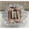 Image 1 : 7.04CTW Natural Morganite And Diamond Ring 14K Solid White Gold