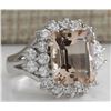 Image 2 : 7.04CTW Natural Morganite And Diamond Ring 14K Solid White Gold