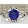 Image 1 : 3.49Ct Natural Blue Tanzanite And Diamond Ring In14K White Gold Aaa