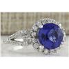 Image 2 : 3.49Ct Natural Blue Tanzanite And Diamond Ring In14K White Gold Aaa