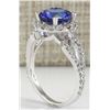 Image 3 : 3.49Ct Natural Blue Tanzanite And Diamond Ring In14K White Gold Aaa
