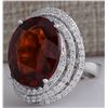 Image 2 : 20.25 CTW Natural Hessonite Garnet And Diamond Ring In14K White Gold