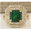 Image 1 : 6.10CTW Natural Emerald And Diamond Ring In 14K Yellow Gold
