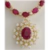 Image 1 : 40.45CTW Natural Ruby And Diamond Necklace In 14K Yellow Gold