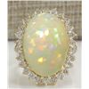 Image 1 : 12.51CTW Natural Ethiopian Opal And Diamond Ring In 14K Solid Yellow Gold