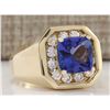 Image 2 : 4.04 CTW Natural Blue Tanzanite And Diamond Ring 14k Solid Yellow Gold