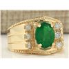Image 2 : 2.87CTW Natural Emerald And Diamond Ring In 14K Yellow Gold