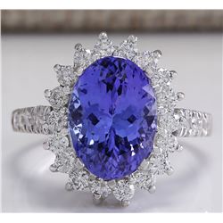 3.31CTW Natural Blue Tanzanite And Diamond Ring In 14K White Gold
