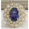 Image 1 : 5.32CTW Natural Blue Tanzanite And Diamond Ring In 14K Solid Yellow Gold