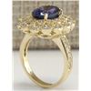 Image 3 : 5.32CTW Natural Blue Tanzanite And Diamond Ring In 14K Solid Yellow Gold