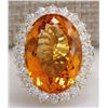 Image 1 : 17.91CTW Natural Citrine And Diamond Ring In 14K Solid Yellow Gold