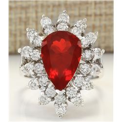 4.10 CTW Natural Mexican Fire Opal And Diamond Ring In 14k White Gold