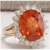 Image 2 : 12.41CTW Natural Mandarin Garnet And Diamond Ring 14K Solid Yellow Gold