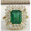 Image 1 : 6.11CTW Natural Emerald And Diamond Ring 14K Solid Yellow Gold