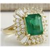 Image 2 : 6.11CTW Natural Emerald And Diamond Ring 14K Solid Yellow Gold