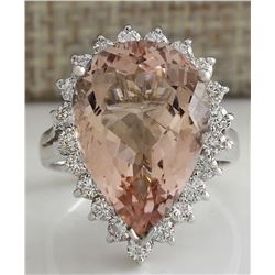 9.32CTW Natural Peach Morganite And Diamond Ring In 14K Solid White Gold