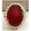 Image 1 : 11.93CTW Natural Fire Opal And Diamond Ring 14K Solid Yellow Gold
