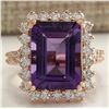 Image 1 : 8.07CTW Natural Amethyst And Diamond Ring In 14K Solid Rose Gold